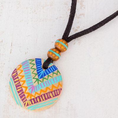 Alternate image for Hand-Painted Pinewood Pendant Necklace from Guatemala Mayan Evolution