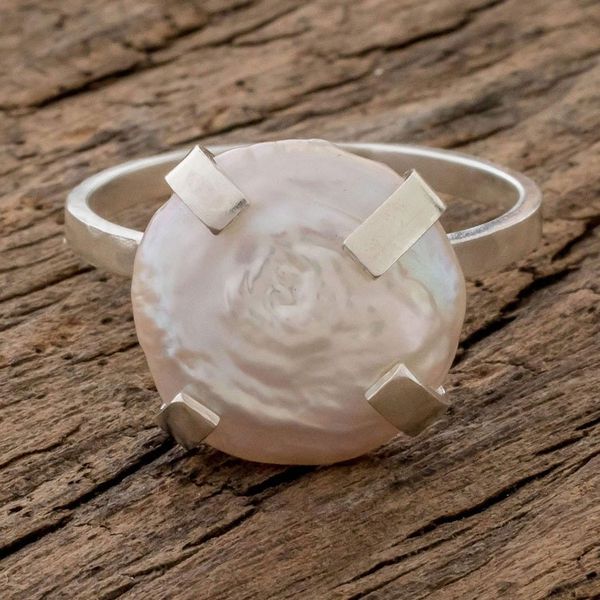 Alternate image for Handcrafted Sterling Silver Cultured Pearl Solitaire Ring Decadent