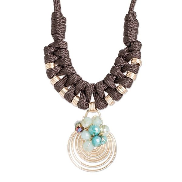 Alternate image for Cord Necklace with Wire and Bead Pendant Crystal Spiral