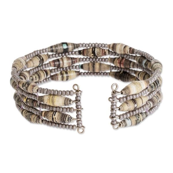 Alternate image for Handmade Beaded Cuff Bracelet Nature of Life in Grey