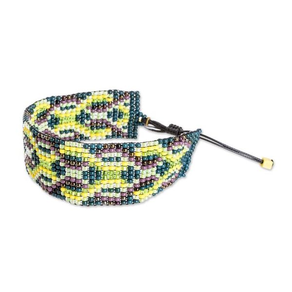 Alternate image for Green and Yellow Geometric Glass Beaded Wristband Bracelet Fortune Geometry