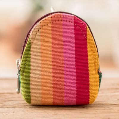 Alternate image for Hand-Woven Cotton Keychain Coin Purse with Colorful Stripes Tropical Beauty