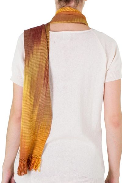 Alternate image for Ocher and Copper Hand Woven Rayon Scarf Iridescent Ocher