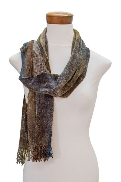 Alternate image for Earth-Tone Rayon Chenille Scarf from Guatemala Paths