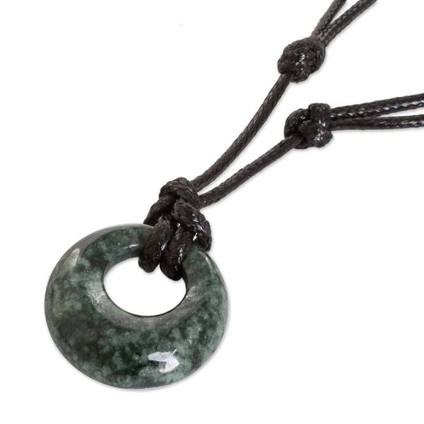 Alternate image for Circular Jade Adjustable Pendant Necklace from Guatemala Verdant Circle