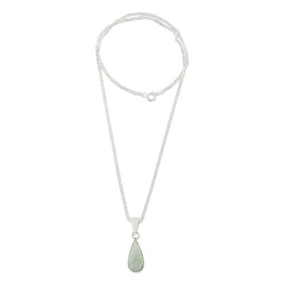 Alternate image for Light Green Teardrop Jade Pendant Necklace from Guatemala Pale Green Tear