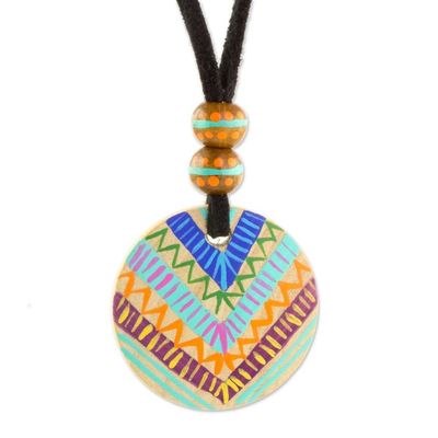 Alternate image for Hand-Painted Pinewood Pendant Necklace from Guatemala Mayan Evolution