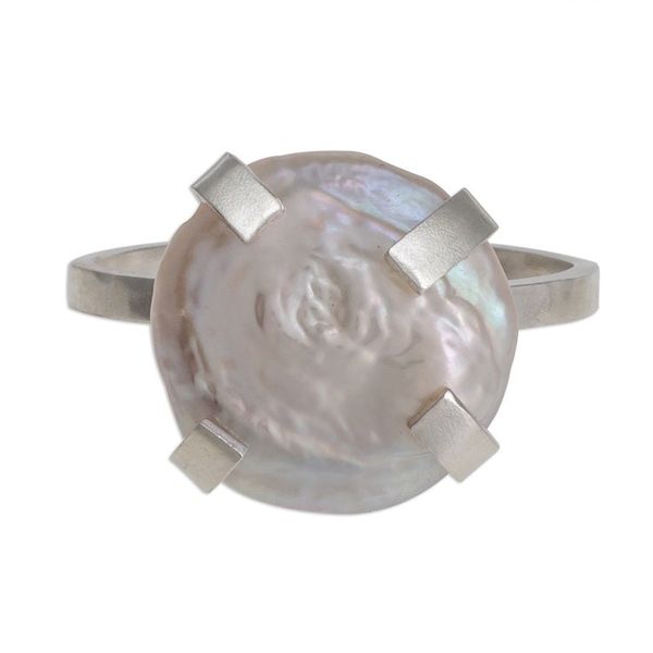 Alternate image for Handcrafted Sterling Silver Cultured Pearl Solitaire Ring Decadent