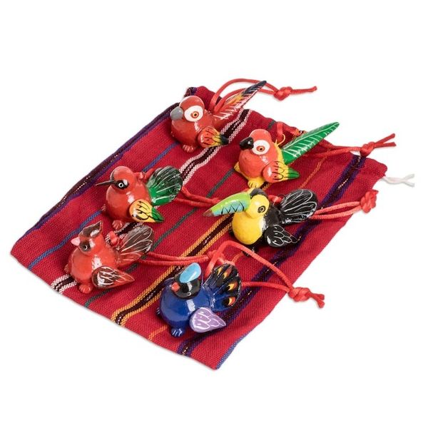 Alternate image for Handmade Ceramic Bird Christmas Ornaments Set of 6 Tropical Birds