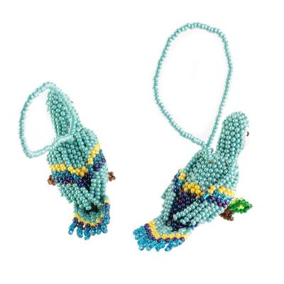 Alternate image for Glass Beaded Blue Macaw Ornaments from Guatemala Pair Blue Macaws