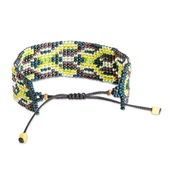 Alternate image for Green and Yellow Geometric Glass Beaded Wristband Bracelet Fortune Geometry