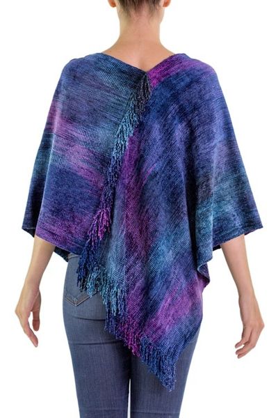 Alternate image for Hand Woven Cotton Blend Guatemalan Poncho Full Moon Night