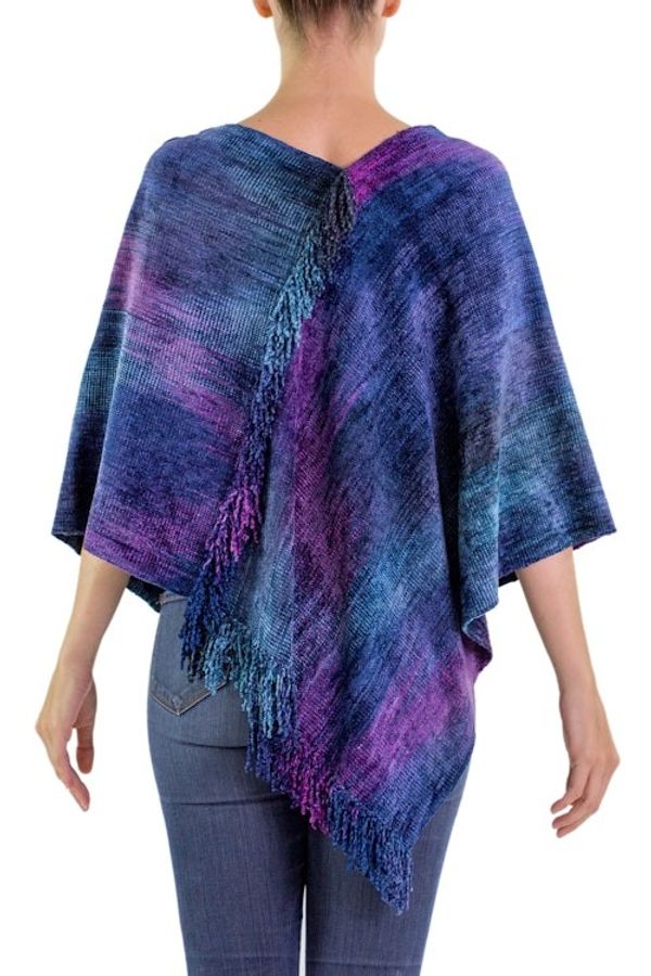 Alternate image for Hand Woven Cotton Blend Guatemalan Poncho Full Moon Night