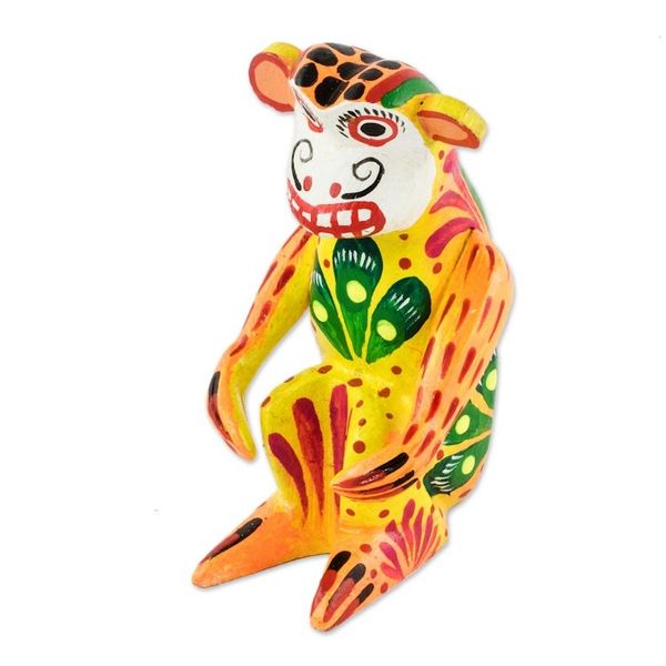 Alternate image for Small Yellow Monkey Figurine in Pinewood Yellow Monkey