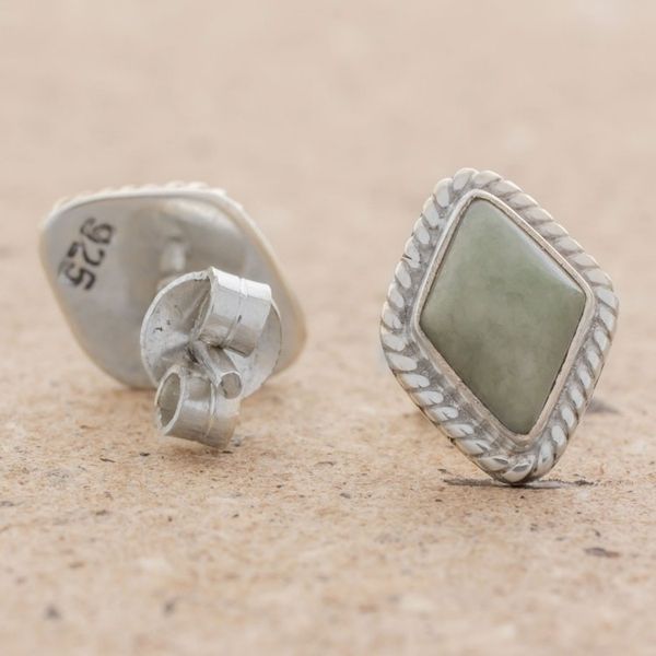 Alternate image for Light Green Jade Rhombus Stud Earrings from Guatemala Diamond Lassos