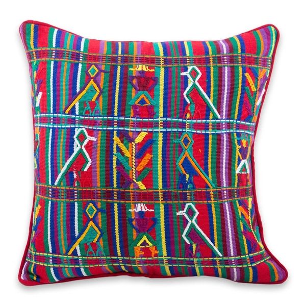 Alternate image for Multicolor Cotton Maya Backstrap Loom Woven Cushion Cover Red Birds in Corn