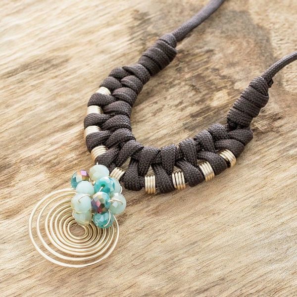 Alternate image for Cord Necklace with Wire and Bead Pendant Crystal Spiral