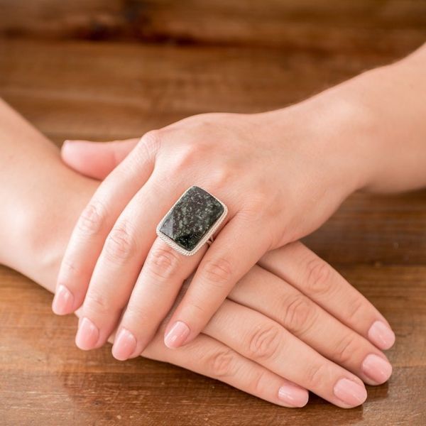 Alternate image for Collectible Modern Jade Sterling Silver Cocktail Ring Maya Princess