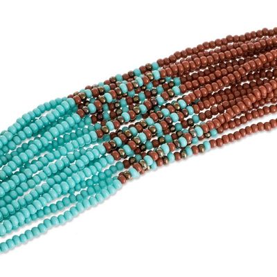 Alternate image for Brown and Turquoise Blue Glass Beaded Strand Necklace Harmonious Elegance in Brown