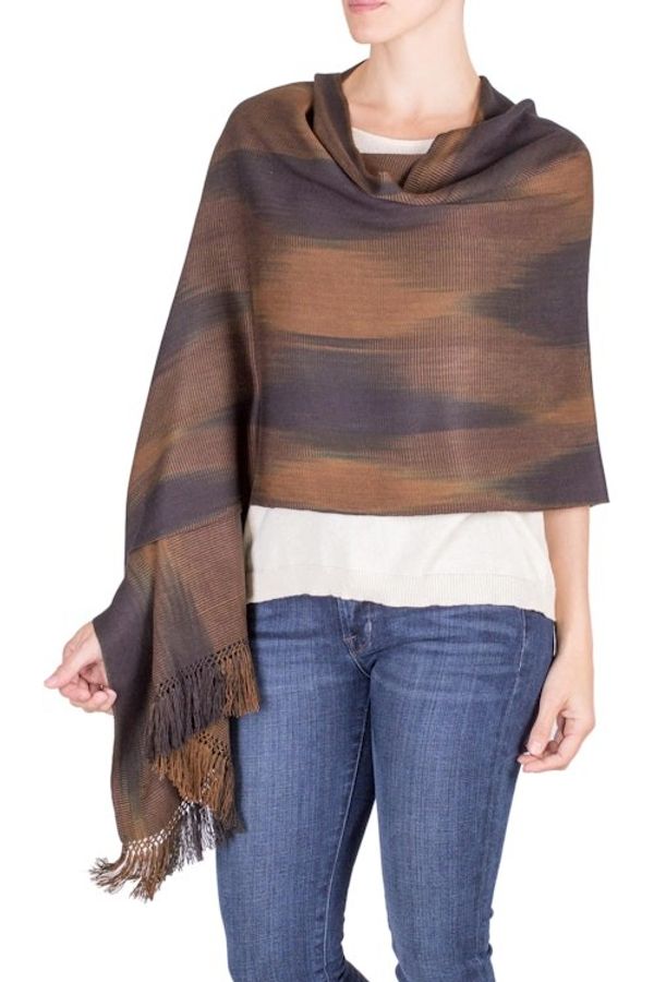 Alternate image for Rayon Shawl Hand Woven in Earth Tones Coffee