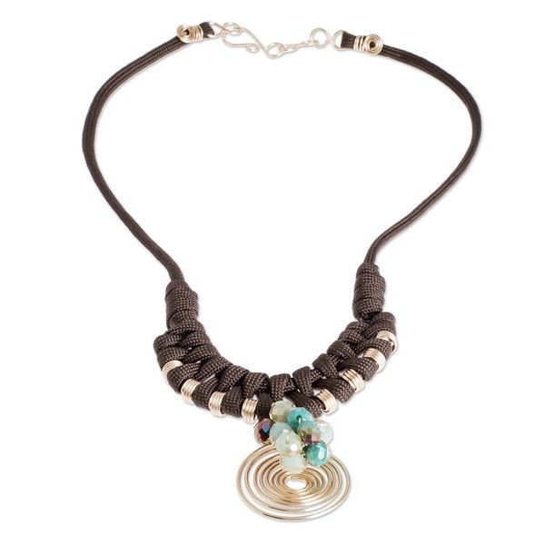 Alternate image for Cord Necklace with Wire and Bead Pendant Crystal Spiral