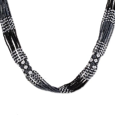 Alternate image for Black and White Glass Beaded Strand Necklace from Guatemala Harmonious Elegance in Black