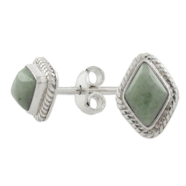 Alternate image for Light Green Jade Rhombus Stud Earrings from Guatemala Diamond Lassos