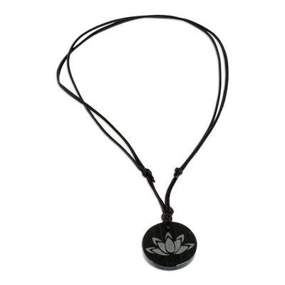 Alternate image for Dark Green Jade Lotus Flower Pendant Necklace from Guatemala Revered Lotus