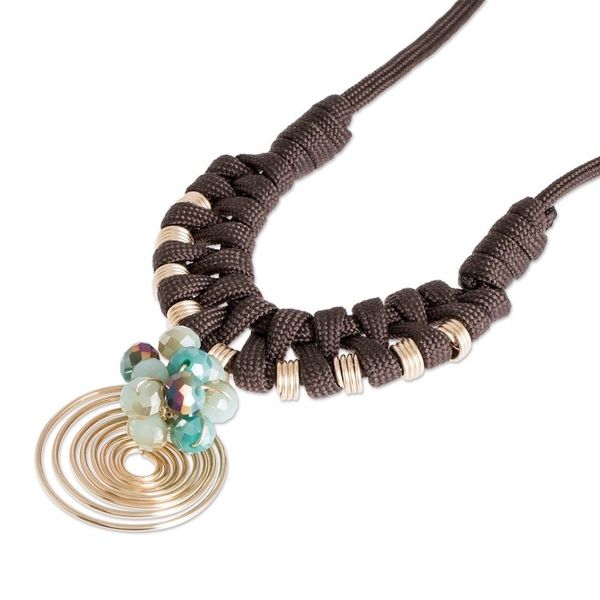 Alternate image for Cord Necklace with Wire and Bead Pendant Crystal Spiral