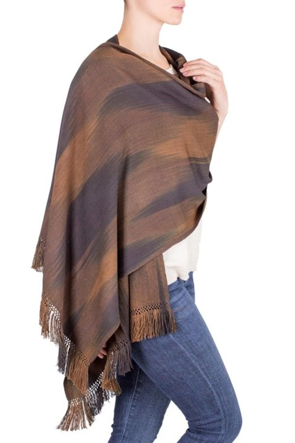 Alternate image for Rayon Shawl Hand Woven in Earth Tones Coffee