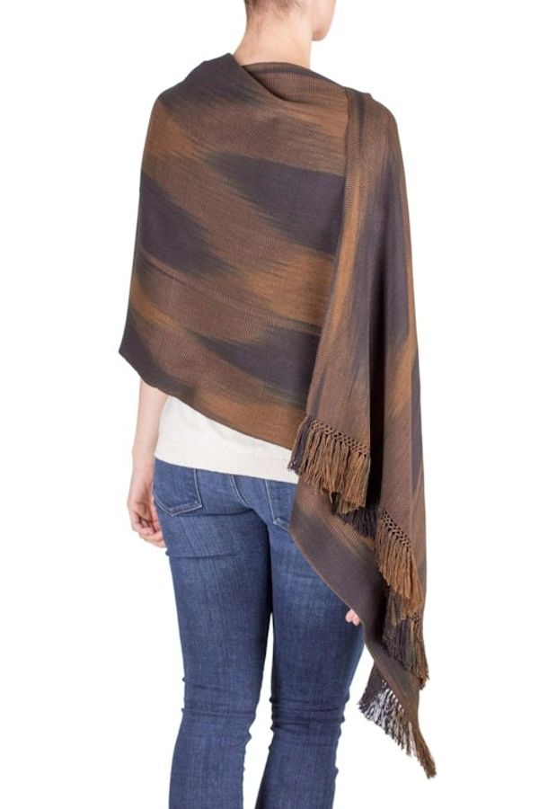 Alternate image for Rayon Shawl Hand Woven in Earth Tones Coffee