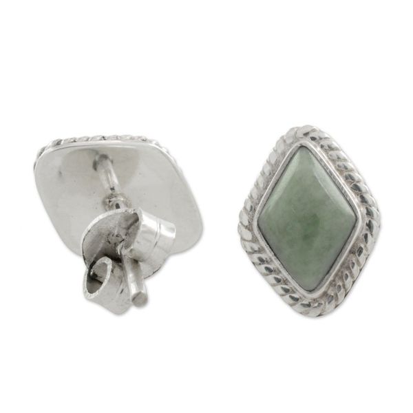Alternate image for Light Green Jade Rhombus Stud Earrings from Guatemala Diamond Lassos