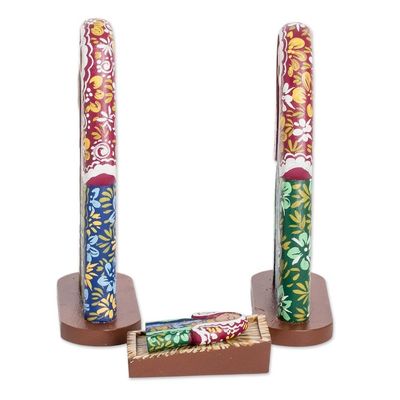 Alternate image for Colorful Handcrafted Floral Wood Nativity Scene 4 Piece Floral Nativity