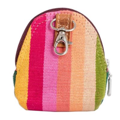 Alternate image for Hand-Woven Cotton Keychain Coin Purse with Colorful Stripes Tropical Beauty