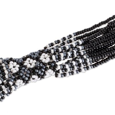 Alternate image for Black and White Glass Beaded Strand Necklace from Guatemala Harmonious Elegance in Black