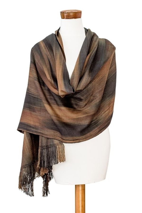 Alternate image for Rayon Shawl Hand Woven in Earth Tones Coffee