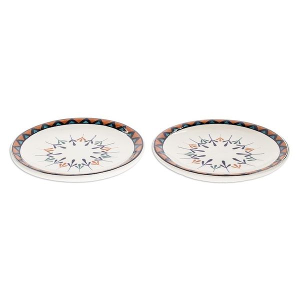 Alternate image for Two Off-White Ceramic Luncheon Plates with Geometric Design Antigua Breeze