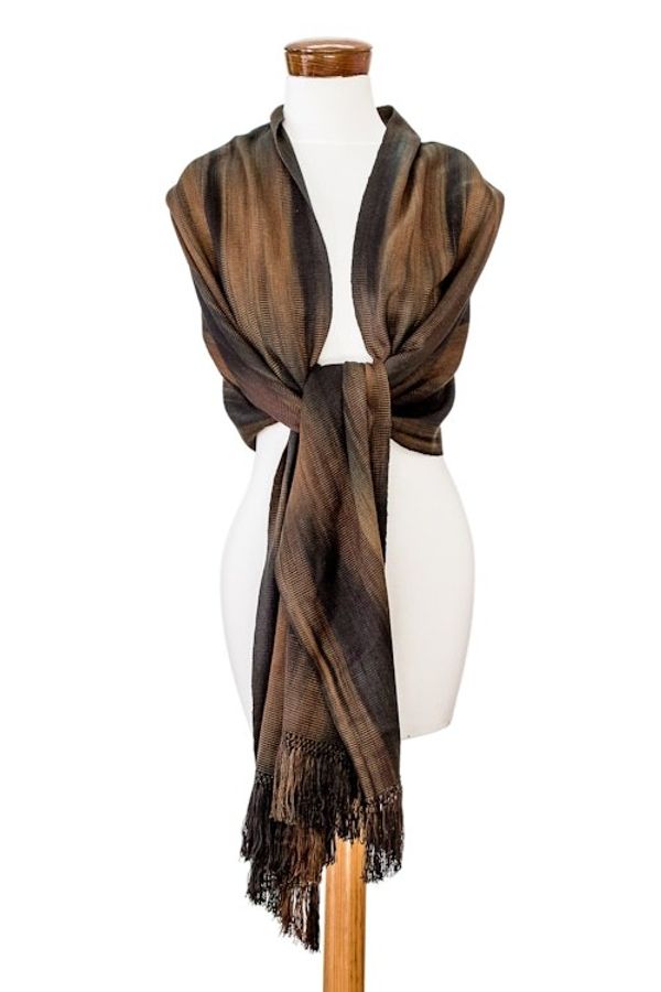Alternate image for Rayon Shawl Hand Woven in Earth Tones Coffee