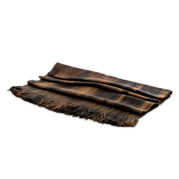 Alternate image for Rayon Shawl Hand Woven in Earth Tones Coffee