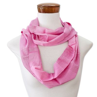 Alternate image for Pink Cotton Beaded Infinity Scarf Hand-Woven in Guatemala Endless in Pink