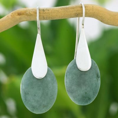 Alternate image for Fair Trade Silver 925 and Green Jade Handcrafted Earrings Cool Maya Jungle