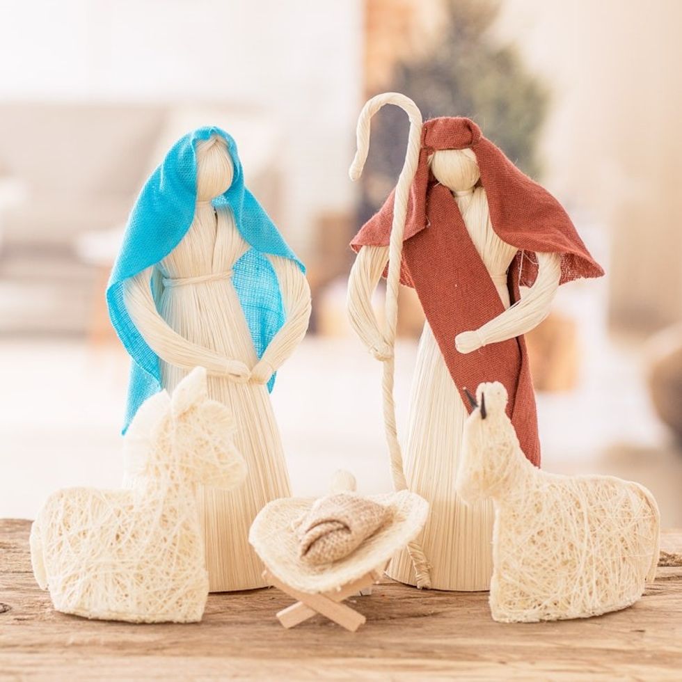 Natural Fiber Nativity Scene from Costa Rica Set of 6 'Peace and Unity'