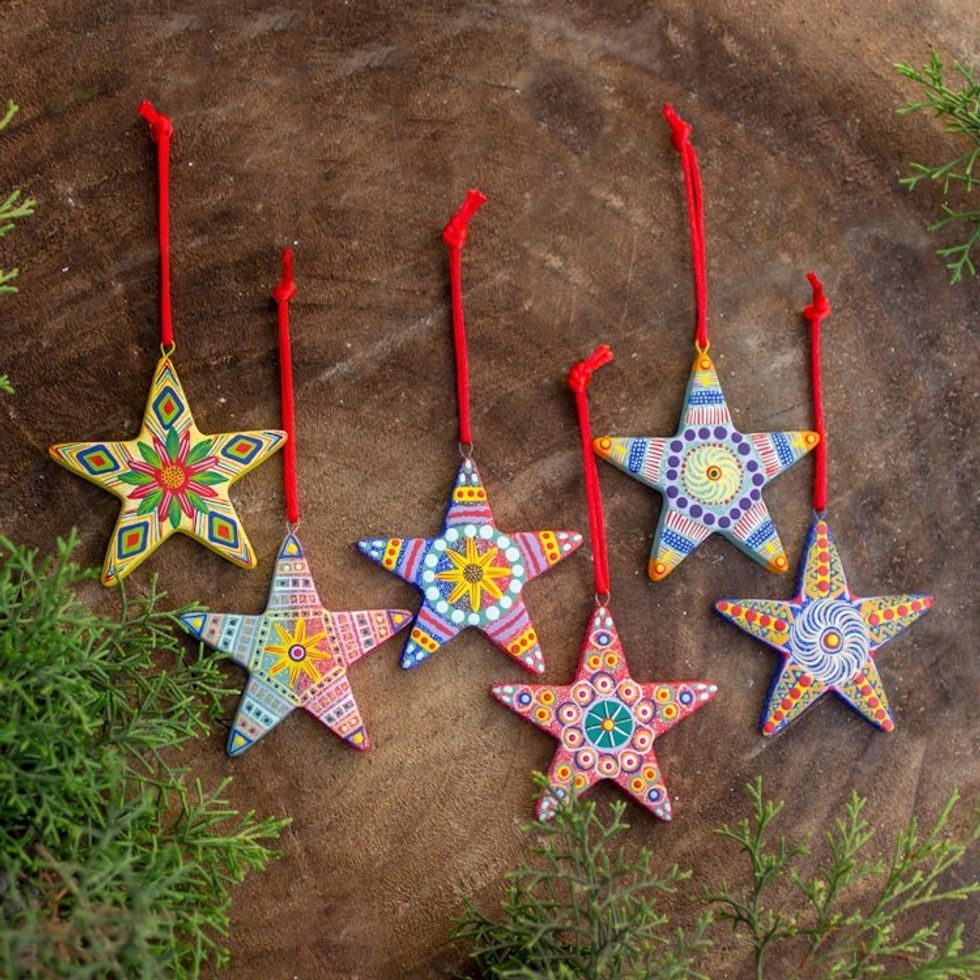 Artisan Crafted Ceramic Christmas Ornaments Set of 6 'Christmas Star'