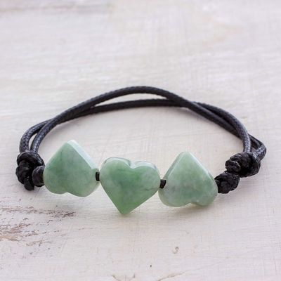 Alternate image for Jade Heart Pendant Bracelet in Light Green from Guatemala Maya Love in Light Green