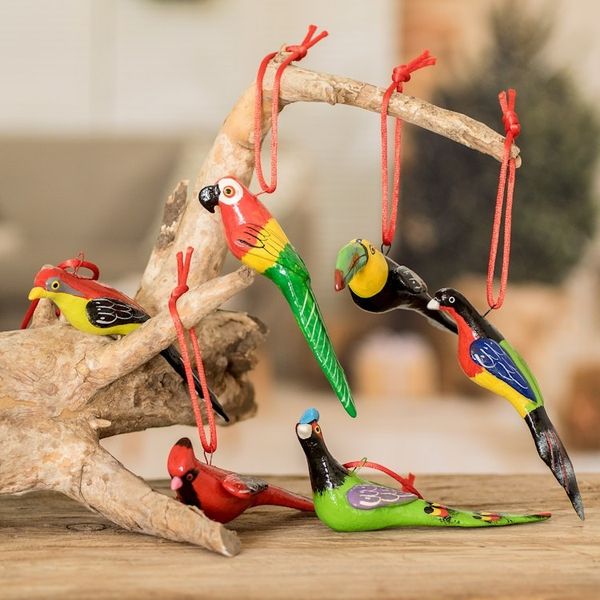 Alternate image for Central American Ceramic Bird Ornaments Set of 6 Forest Birds