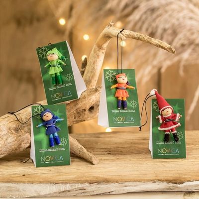 Alternate image for Set of 4 Handcrafted Cibaque and Cotton Worry Dolls Gracious Christmas