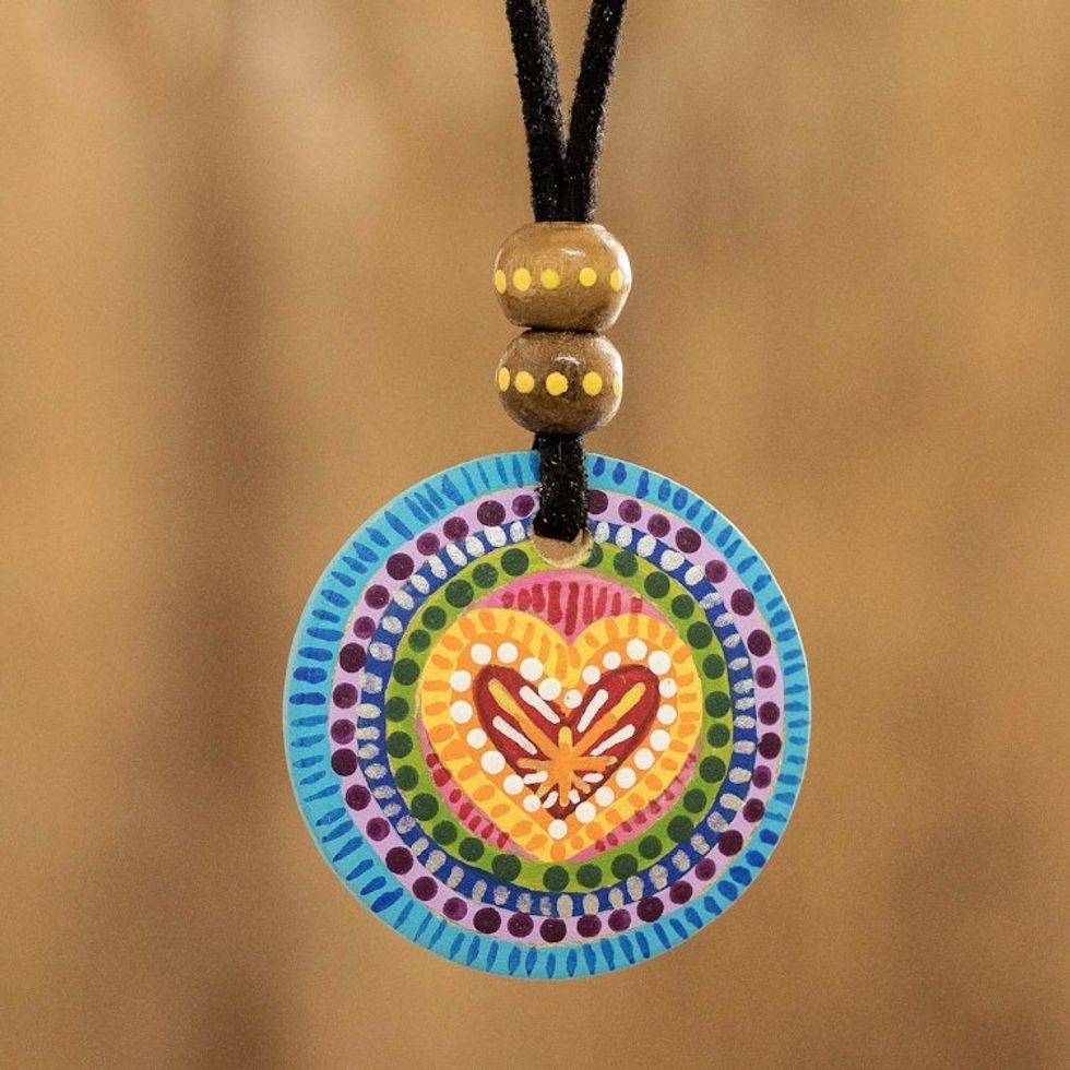 Hand Painted Rainbow and Heart Pendant Corded Necklace 'Rainbow of Love'