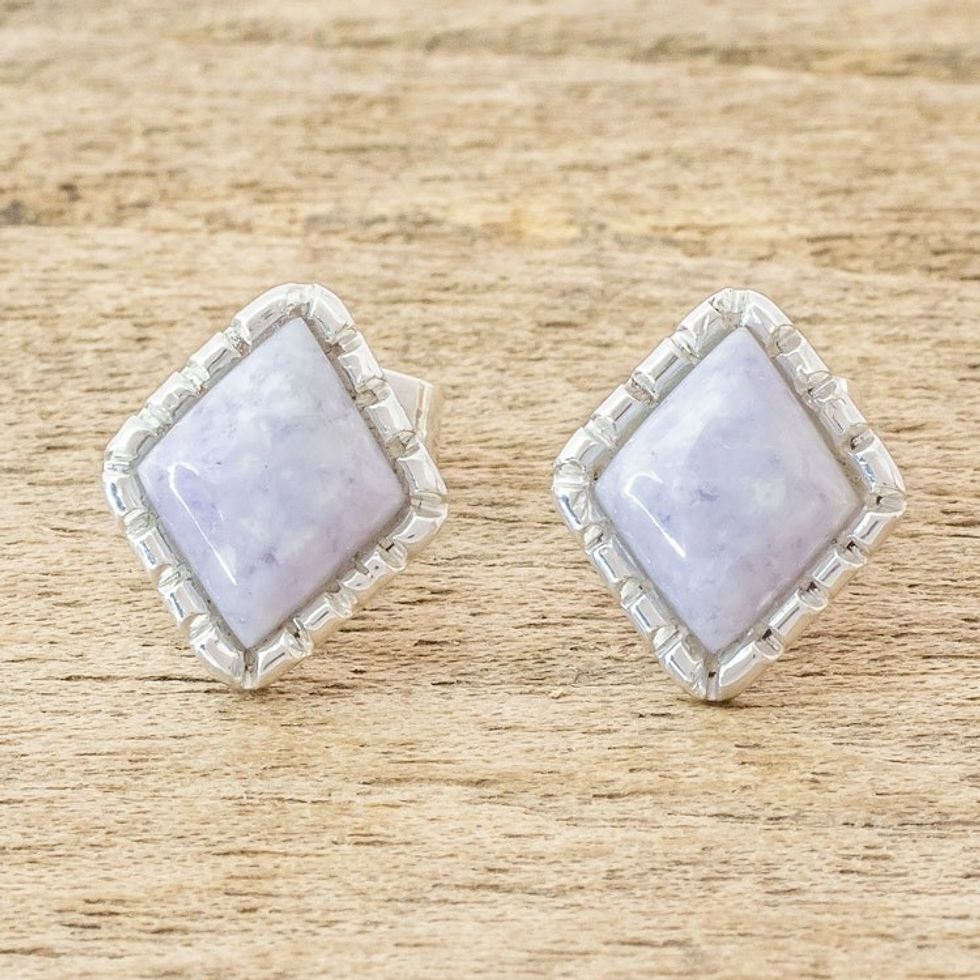 Diamond-Shaped Lilac Jade Stud Earrings 'Traditional Textures'