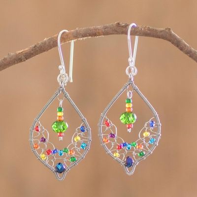 Alternate image for Beaded and Filigree Beaded Dangle Earrings With Silver Hooks Crystal Leaf