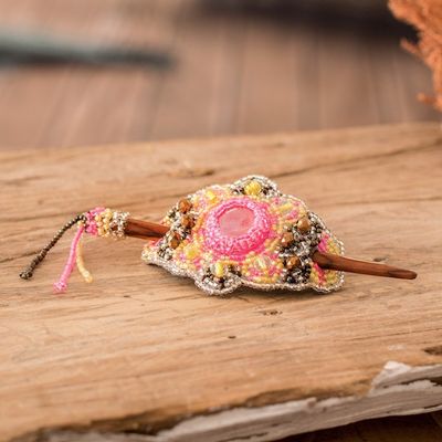 Alternate image for Handcrafted Pink and Yellow Glass Beaded Hairpin Edens Pink Beauty